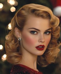 Retro Waves Christmas Hairstyle: Sparkly Vintage Pin Curls Christmas Hairstyle, Retro Curls, Glamour Look, Festive Activities, New Hair Look, Glamour Hair, Sophisticated Hairstyles, Classic Glamour, Really Short Hair