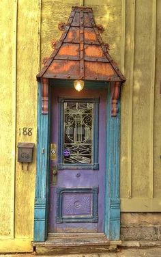 the door is painted blue and purple