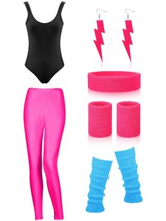 PRICES MAY VARY. Package includes: you will receive 1 piece of retro 80s or 90s swimwear, 1 piece of Jogging pant, 1 piece of headband, 1 pair of wristbands,1 pair of leg warmers, and 1 pair of earrings, which can complete your demands on 80s costume accessories Stretchable and breathable: this swimwear and yoga pants are mainly made of polyester, with pads inside the swimwear, it is not see-through, and the color will not fade easily; The jogging legging is stretchable and flexible, lightweight 80s Themed Costumes, 90s Swimwear, 90s Workout, Workout Costume, 80s Workout Costume, Neon Bathing Suits, Aerobic Outfits, 80s Costumes, 80's Costume