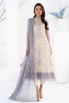 Pakistani Embroidered Pearl White Kameez Capri Wedding Wear White Salwar, White Salwar Kameez, Net Sleeves, Net Shirt, Organza Sleeves, Pakistani Salwar Kameez, Luxe Wedding, Pakistani Dress Design, Pakistani Wedding