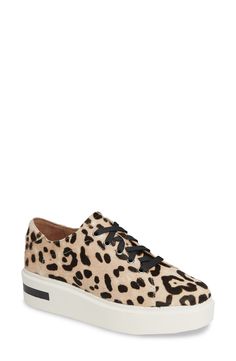 Leopard-spotted genuine calf hair adds an eye-catching update to this classic street-chic sneaker. 1 3/4" heel; 1 1/4" platform (size 8.5) Lace-up style Genuine calf hair (China) upper/leather lining/synthetic sole Imported Women's Shoes Trendy Leopard Print Leather Sneakers, High Heels Classy, Chic Sneakers, Leopard Shoes, Leopard Heels, Chelsea Boots Women, Strap Sandals Women, Calf Hair, Street Chic