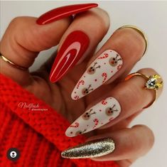 Winter Nail 2023, Best Red Nails, Red Nails Inspiration, Christmas Red Nails, Festive Holiday Nails, Nail Art Noel, Nail 2023, Red And Gold Nails, Witch Nails