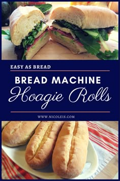 bread machine hoagie rolls with text overlay