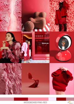 a collage of red and pink images