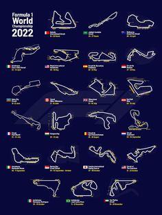 the formula world poster shows all the cars in their respective positions, from top to bottom