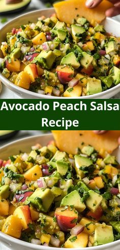 avocado peach salsa recipe in two bowls