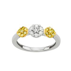 Make your outfit shine with this 1/2 carat T.W. yellow and white diamond cluster ring. Make your outfit shine with this 1/2 carat T.W. yellow and white diamond cluster ring.  Width: 6.10 mm Metal: sterling silver Plating: 14k gold, sterling silver Finish: polished Nickel freeDIAMOND DETAILS Total weight: 1/2 ct. Color: yellow, white Shape: round Setting: prong Diamond weights are approximate. Diamond Total Weights may vary between .01 and .13 ct. Some diamonds consist of fewer than 17 facets. Ge Make Your Outfit, Diamond Cluster Ring, Diamond Cluster, 2 Carat, Cluster Ring, Rings Statement, Polished Nickel, White Diamond, Yellow White