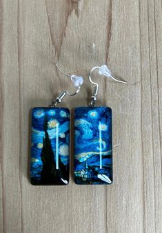 the starry night earrings are on display