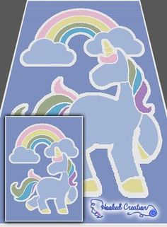 an image of a unicorn with rainbows and clouds