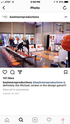 an instagram page on the iphone shows two men working at tables with orange chairs