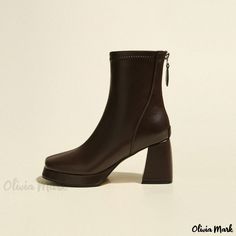 Olivia Mark - Black High Heeled Ankle Boots with Square Toe, Chunky Heel, Slim Fit Design, and Waterproof Platform Sole High Heeled Ankle Boots, High Heel Boots Ankle, Black High Heels, Heeled Ankle Boots, Chunky Heel, Olivia Mark, Chunky Heels, Ankle Boots, High Heels