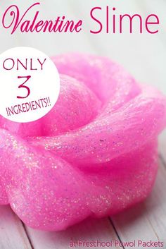 a pink bath sponge with the words valentine slime only 3 ingredients