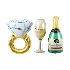 This listing is for one XL engagement ring, one XL champagne bottle, and one XL champagne glass balloon depending on what is selected from the menu Each balloon is roughly 3 feet or 38 inches Balloons come flat and deflated You can inflate them yourself with air and a straw String, twine, or tape are NOT included  These balloons can also be filled with helium Engagement Ring Balloon, Bridal Shower Brunch Decorations, Mr And Mrs Balloons, Ring Balloon, Engagement Balloons, Bachelorette Balloons, Champagne Balloons, Vinyl Blanks, Brunch Decor