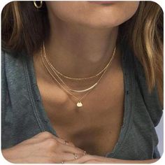 *Layered Gold Necklaces For Women: The Necklace Length Is 14"/16"/18"(+3" Extender Chain) As A Layered Necklace, Simple And Elegant,The Gold Layering Necklaces Can Be Free To Matching Your Preferences,You Can Wear Them Together Or Separately. *Our Dainty Gold Choker Necklace Is Made From The Toughest Polished Brass,14k Gold Plating With Protective Finish,Hanging A Shiny Disc And Tube Bar,Nickel Free And Lead Free,Hypoallergenic,Lasting Color Retention,Safe To Wear. *The Trendy Gold Necklaces Is Star Pearl, Silver Coin Necklace, Fashion Basics, Necklaces Set, Vintage Pendant Necklace, Necklaces Handmade, Layered Choker Necklace, Layered Chokers, Multi Layer Necklace