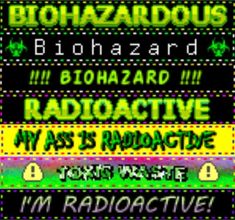 an old computer screen with the words biohazard and radioactive