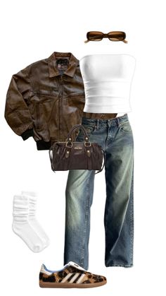 New York Outfits, Leather Jacket Outfits, Brown Outfit, Brown Jacket, Mode Inspo