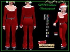 Sims4 Jumpsuit, Sims 4 Jumpsuit, The Sims 4 Cc Resource, Christmas Sims 4, Sims 4 Seasons, Printed Sports Leggings, Glitter Jumpsuit, Christmas Velvet, Sleeveless Turtleneck Top