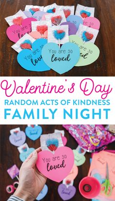 valentine's day random acts of kindness family night with handmade cards and paper hearts