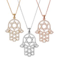 two necklaces with hamsa and star of david