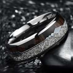 Silver Tungsten Carbide Rings For Anniversary, Round Tungsten Carbide Jewelry Gift, Anniversary Tungsten Carbide Rings, Anniversary Rings In Tungsten Carbide, Tungsten Carbide Promise Ring, Round Tungsten Carbide Promise Ring Jewelry, Meteorite Engagement Ring, Meteorite Wedding Rings, Koa Wood Ring