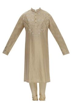 Shop for Ekam By Manish Beige Chanderi Silk Embroidered Kurta Set for Men Online at Aza Fashions Festive Beige Designer Wear Sets, Beige Festive Designer Wear Sets, Beige Churidar With Zari Work In Traditional Drape, Beige Salwar Kameez For Festive Reception, Beige Churidar With Zari Work, Beige Straight Kurta Set For Reception, Festive Beige Salwar Kameez For Reception, Beige Straight Kurta Sets For Transitional Season, Festive Beige Churidar