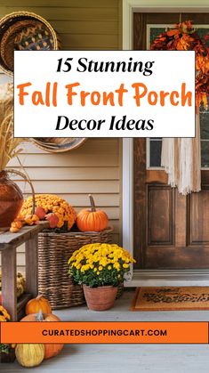 fall front porch decor ideas with pumpkins and gourds