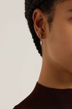 SAINT LAURENT Cassandre gold-tone crystal single earring | NET-A-PORTER Couture Runway, Single Earring, Dream Jewelry, Your Head, Gold Tone Metal, Crystal Earrings, Women Collection, Crystal Rhinestone, Ear Piercings