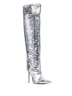 Alexandre Vauthier Clem Sequinned knee-high Boots - Farfetch Glamorous Sequined Party Boots, Glamorous Evening Boots With Sequins, Sequin Boots For Evening Parties, Sequined Boots For Evening Party Season, Sequin Boots For Evening And Party Season, Glamorous Pointed Toe Knee-high Boots For Party, Glamorous Knee-high Boots With Pointed Toe For Party, Silver Sequined Boots For Party, Glamorous Party Knee-high Boots With Pointed Toe