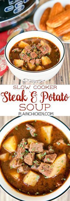 this slow cooker steak and potato soup is so easy to make it's full of flavor