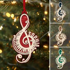 christmas ornament with musical notes hanging from the tree