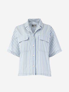 When the summer heat is coming in hot, button up with the laid-back vibes of the Muir Camp shirt. Your new go-to collared shirt for summer mountain fun can now make a splash at the pool and cocktail party. Flex your vintage style prowess with a timeless, eye-catching camp collar without losing sight of your adventurous side. Updated with a recycled polyester ripstop and cotton blend, this collared short sleeve gives you soft, breathable durability so you're trail and campsite ready for many trips to come. Dress it up for a night on the town or unwind at the lake after a hot summer hike. | Marmot Women's Muir Camp Collar Novelty Short Sleeve Shirt in Blue Bonnet Austin Stripe Size: Large Vacation Tops With Buttons And Camp Collar, Blue Short Sleeve Shirt For Summer, Blue Short Sleeve Shirt With Button Closure For Summer, Summer Tops With Camp Collar And Buttons, Summer Collared Short Sleeve Shirt With Pockets, Summer Shirt With Button Closure And Collar, Summer Collared Shirt With Button Closure, Camp Collar Shirt For Daywear In Spring, Spring Camp Collar Shirt For Daywear