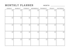 a printable calendar with the month planner in black and white, on a white background