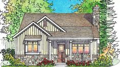 this is an artist's rendering of the front elevation of these craftsman - style house plans