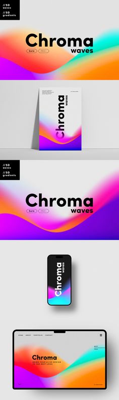 some type of business cards with different colors and font on them, including the word chroma