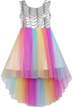 PRICES MAY VARY. Size for Girls 7 Years Chest:26.0'' Waist:25.2'' Length:26.8'' Polyester Flower Girls Dress, Tulle Flower Girl, Sequin Wedding, Dress Sequin, Elegant Girl, Flower Girl Dresses Tulle, Rainbow Dress, Princess Girl, Unicorn Rainbow