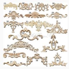 the different types of carved wood carvings and designs for furniture or wall hangings in various styles