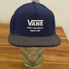 New Vans Blue And Gray Snapback Hat Blue Winter Baseball Cap, One Size Fits Most, Winter Blue Baseball Cap One Size, Winter Blue Baseball Cap One Size Fits Most, Adjustable Blue Baseball Cap For Winter, Blue Snapback Baseball Cap For Winter, Blue Flat Cap Hat, Blue Flat Cap One Size, Blue Baseball Cap For Winter Outdoor Activities, Blue Flat Cap One Size Fits Most