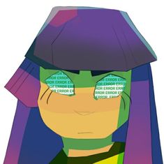 an animated image of a person wearing glasses and a purple hat with the word error on it