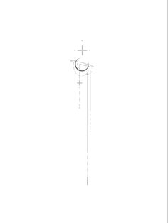 a drawing of a tall pole with a clock on it's side and a cross at the top