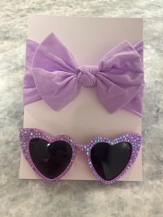 A gift set created with our original sparkle specs with the addition of an ultra soft and stretchable bow! Sunglasses are made with high quality glass rhinestones and industrial adhesive for maximum bling and durability. Transparent purple luminous rhinestones.  Please message me if you would like to mix and match any of the glasses and bows and I will do my best accommodate. Heart Sunglasses, Bow Set, Best Friends Forever, Friends Forever, Eyewear Sunglasses, Cat Eye, Sunglasses Accessories, Gift Set, Violet