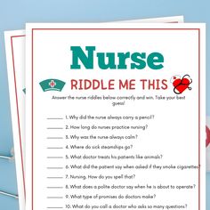 the nurse riddle game is on top of some cards