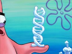 a cartoon character is holding up a white substance in front of an image of the word'gene '