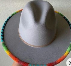 Grey & multicolored  beaded fedora hat/Cowboy Hat with free shipping world wide