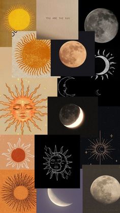 the sun, moon and stars are all different colors