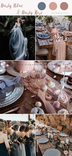 a collage of photos with different color schemes for the bride and groom's wedding party