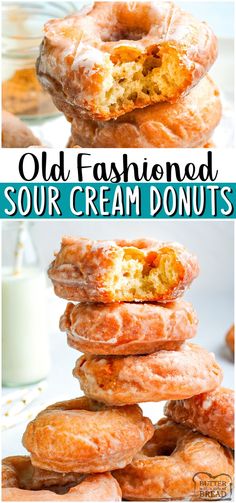 old fashioned sour cream donuts stacked on top of each other