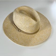 Treasure & Bond Hat Straw Hat With Adjustable Fit Beige Faux Leather Belt Around The Hat Size: Os Brand: Treasure & Bond Condition: Nwt Yellow Brimmed Panama Hat For Spring, Classic Gold Hat For Summer, Classic Gold Summer Hat, Classic Gold Beach Hat, Adjustable Yellow Panama Hat With Flat Brim, Adjustable Yellow Straw Hat With Flat Brim, Adjustable Yellow Straw Hat For Summer, Yellow Panama Hat With Curved Brim For Spring, Yellow Panama Fedora Hat For Spring