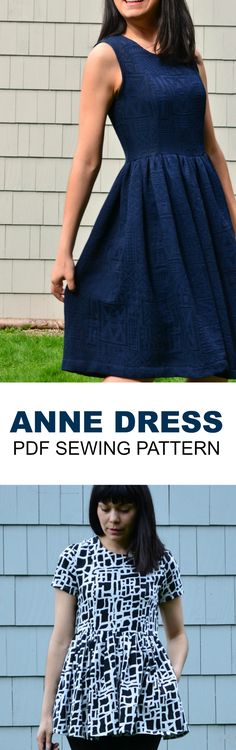 an image of a woman wearing a dress with the words, annie dress sewing pattern