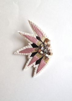 Hand embroidered brooch abstract starburst by AnAstridEndeavor Unique Handmade Pink Brooches, Unique Handmade Pink Brooch, Art Deco Motifs, Gold Work Embroidery, Diy Fabric Jewellery, Embroidered Jewelry, Embroidered Brooch, Starburst Design, Bead Sewing