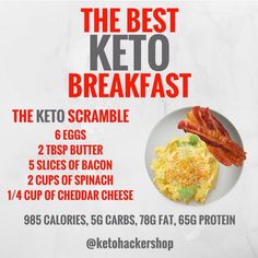 Keto Breakfast Scramble via @ketohackershop Best Keto Breakfast, Clean Dinners, Breakfast Low Carb, Low Carb Diets, Keto Diet Menu